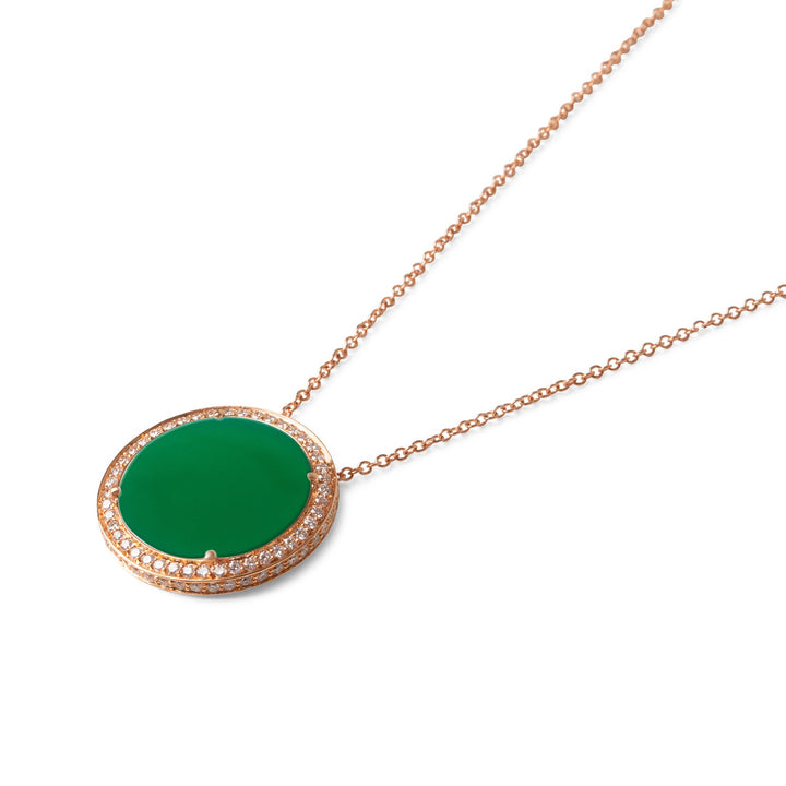 Eternity necklace with green agate in rose gold, large size (view 2)