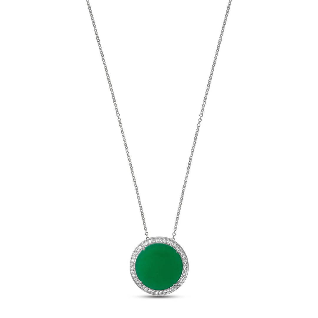 Eternity necklace with green agate in white gold, large size