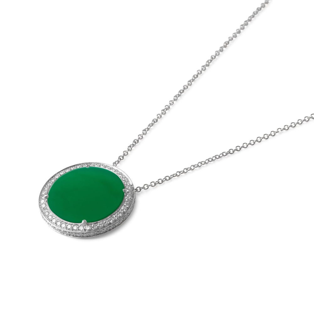 Eternity necklace with green agate in white gold, large size (view 2)