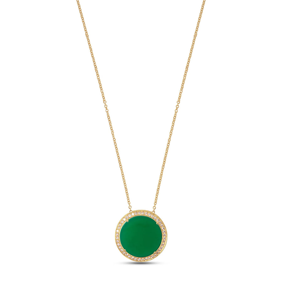 Eternity necklace with green agate in yellow gold, large size