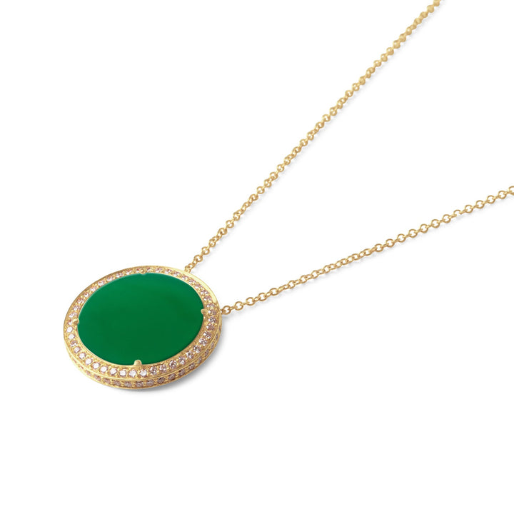 Eternity necklace with green agate in yellow gold, large size (view 2)