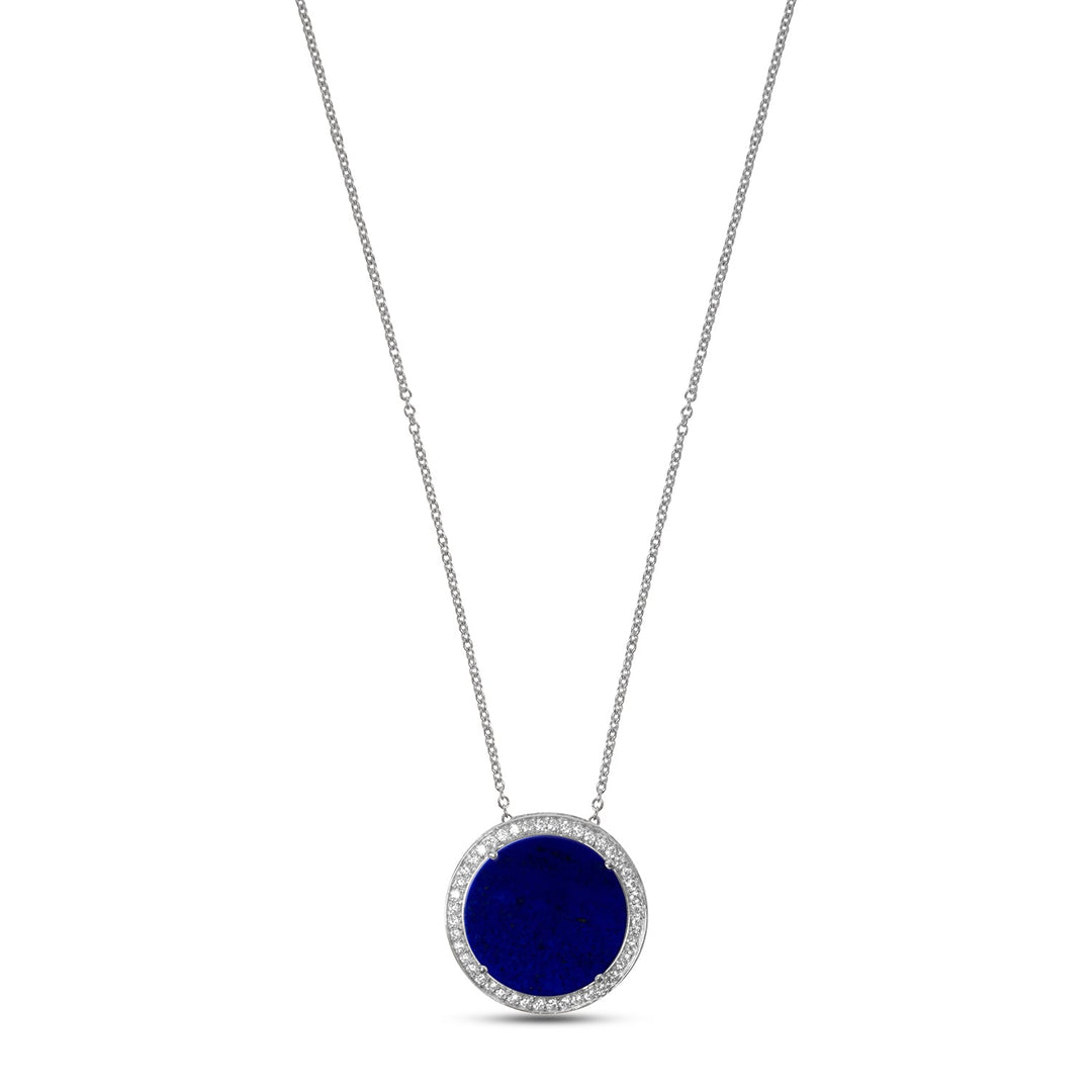 Eternity necklace with lapis lazuli in white gold, large size