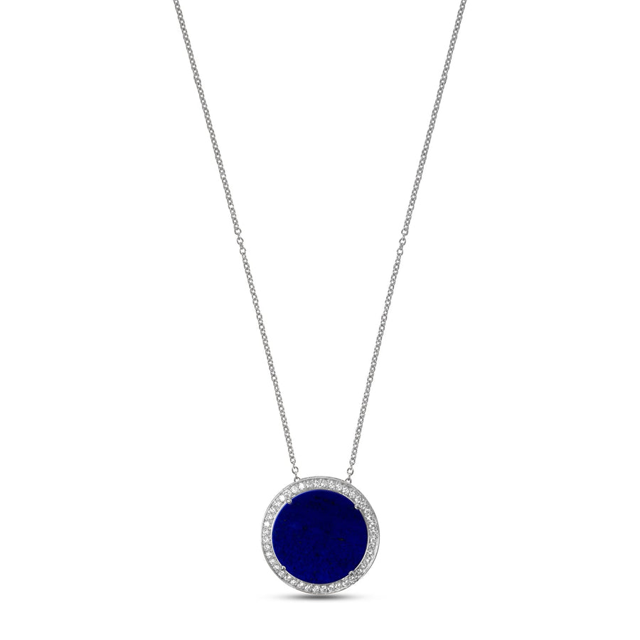 Eternity necklace with lapis lazuli in white gold, large size