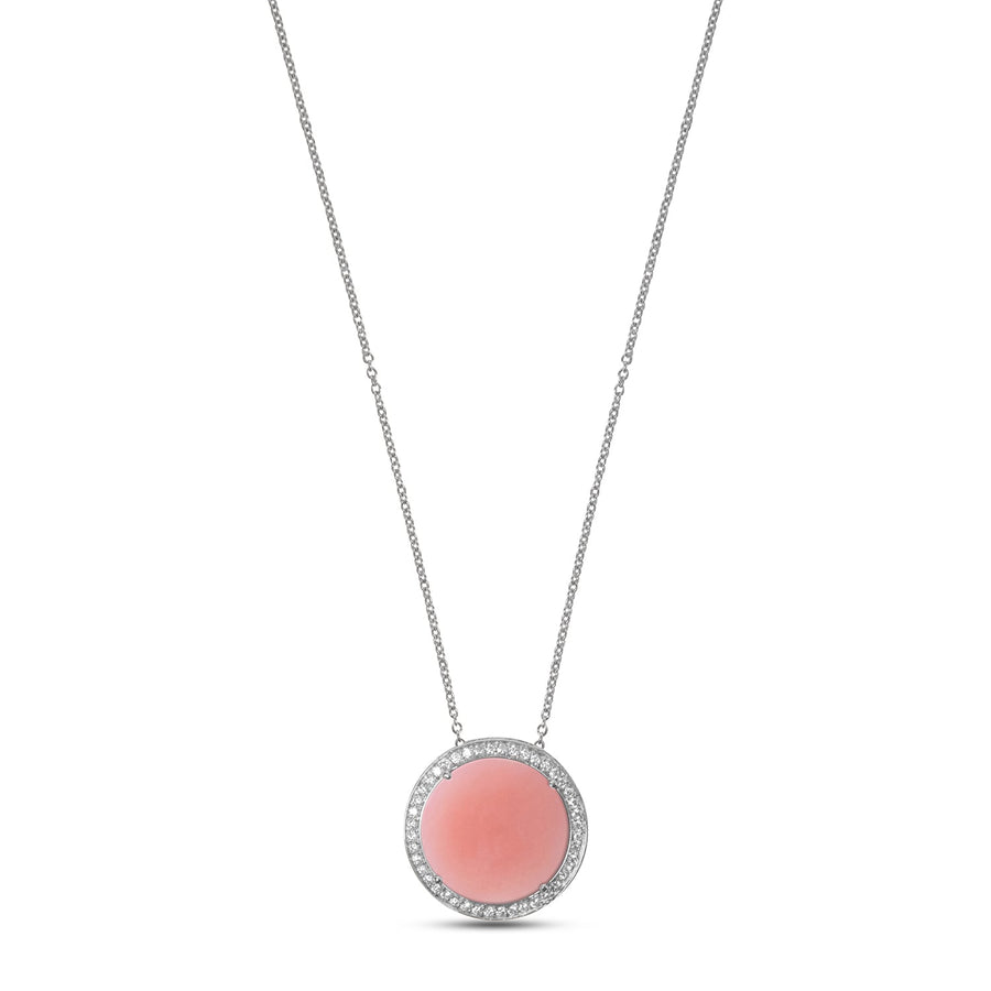 Eternity necklace with pink opal in white gold, large size