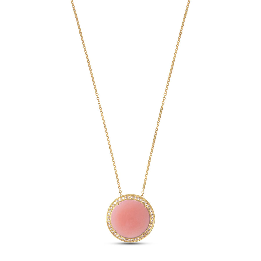 Eternity necklace with pink opal in yellow gold, large size