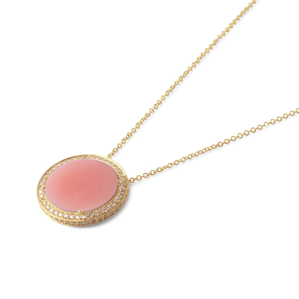 Eternity necklace with pink opal in yellow gold, large size (view 2)