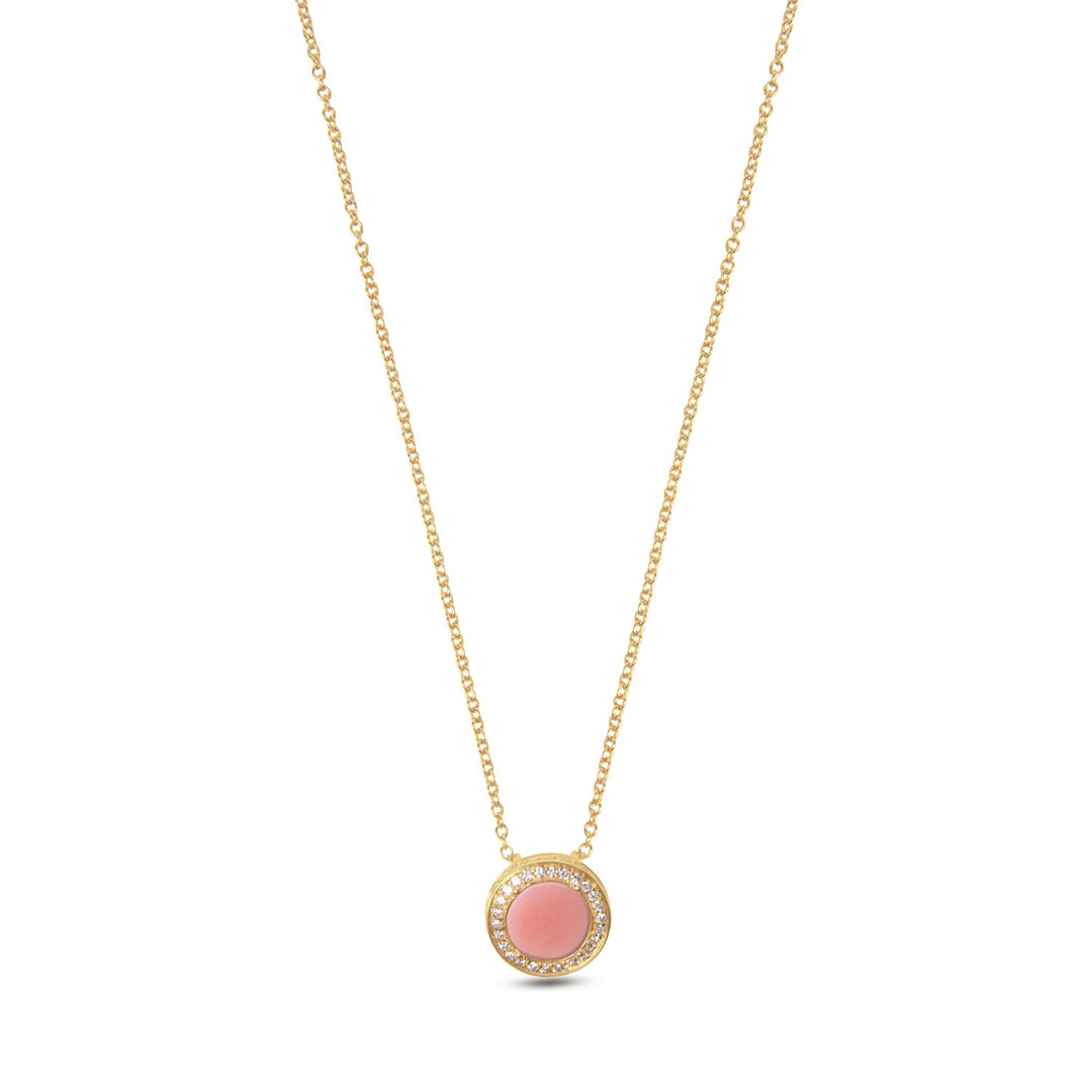 Eternity necklace with pink opal in yellow gold, small size