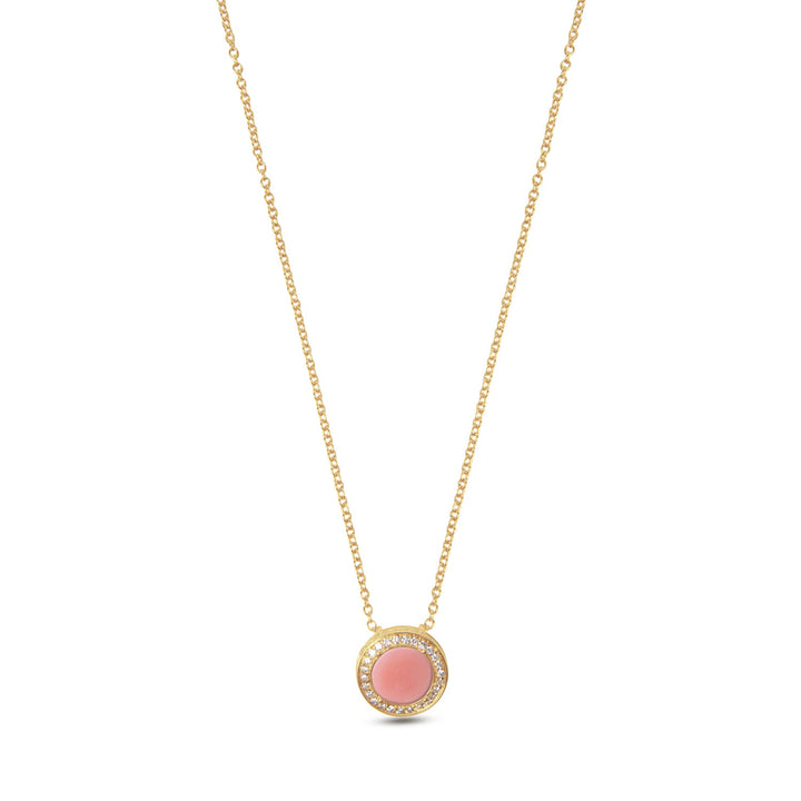 Eternity necklace with pink opal in yellow gold, small size