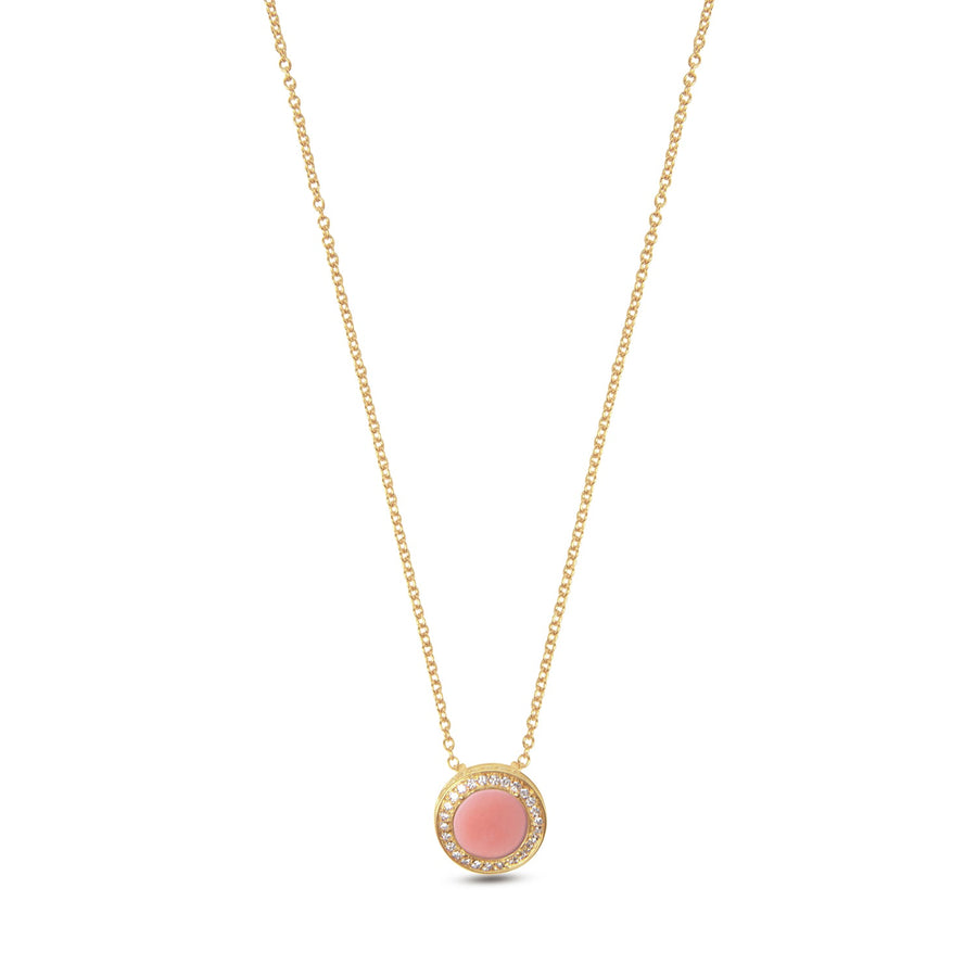 Eternity necklace with pink opal in yellow gold, small size