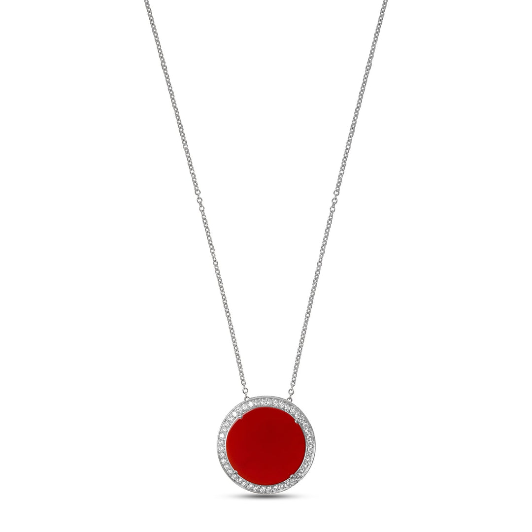 Eternity necklace with red carnelian in white gold, large size