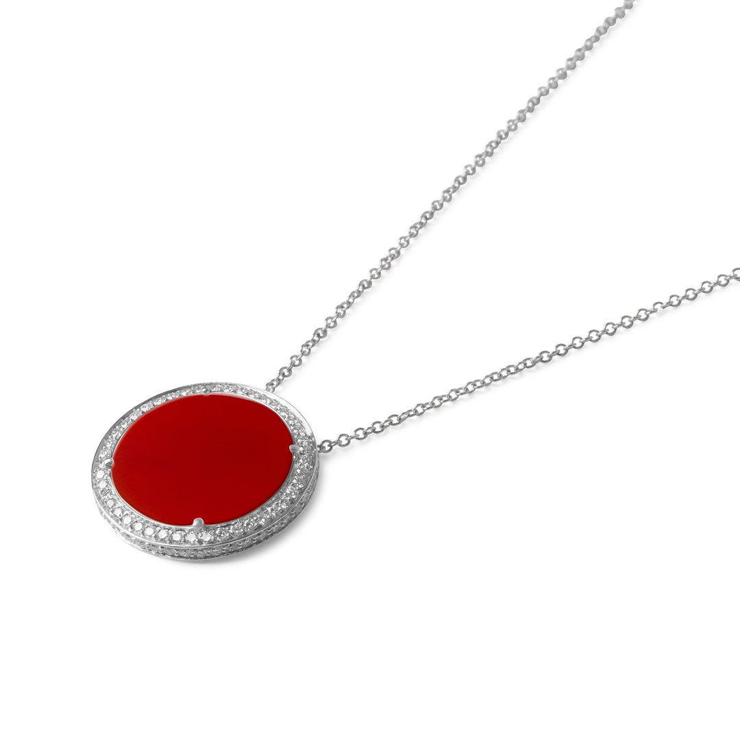 Eternity necklace with red carnelian in white gold, large size (view 2)