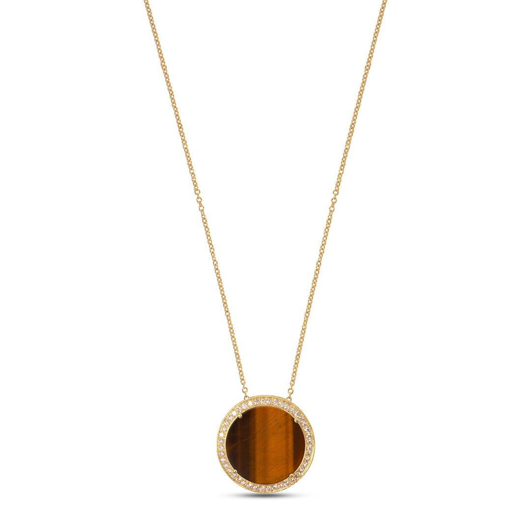 Eternity necklace with tiger eye in yellow gold, large size