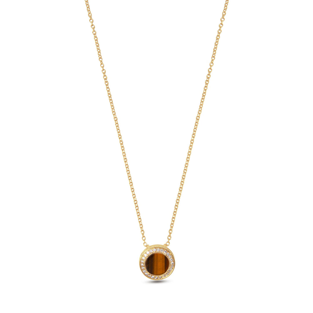 Eternity necklace with tiger eye in yellow gold, small size