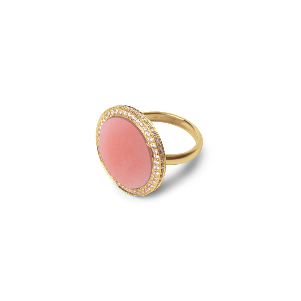 Eternity rings with pink opal in yellow gold, large size (view 2)