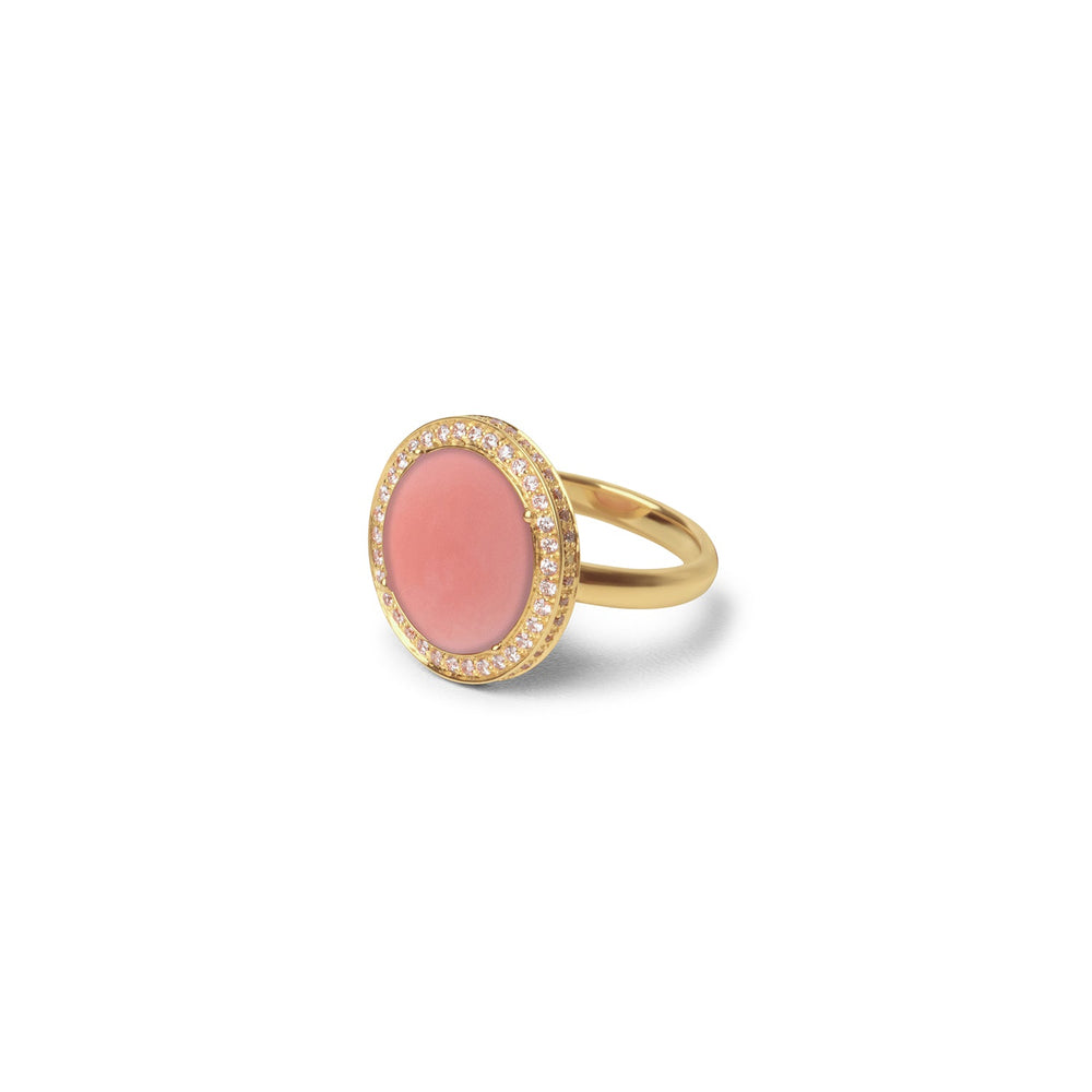 Eternity rings with pink opal in yellow gold, medium size (view 2)