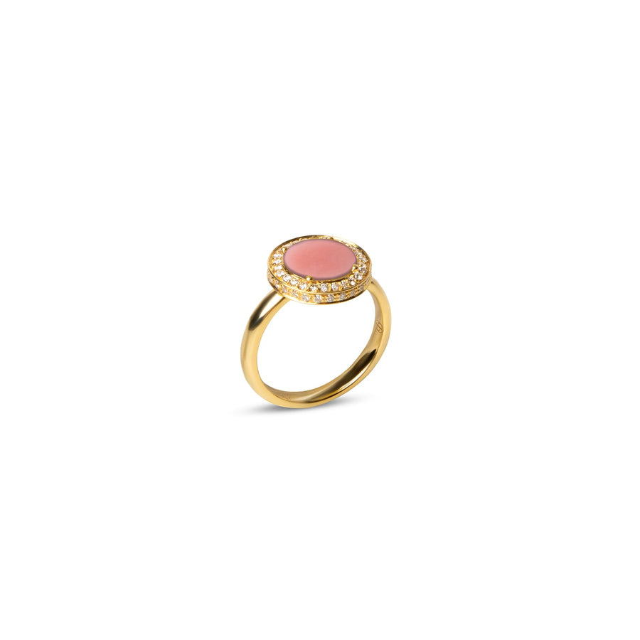 Eternity rings with pink opal in yellow gold, small size