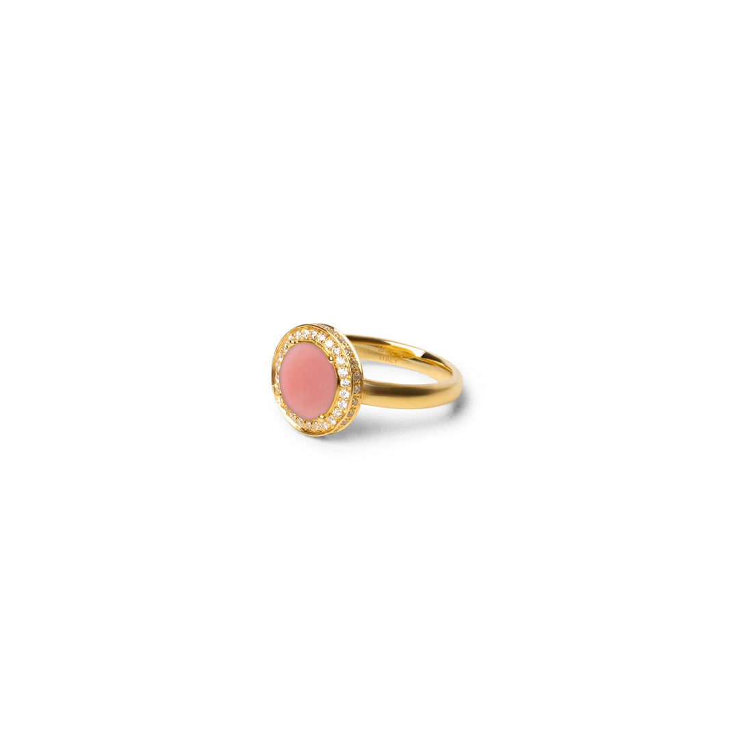 Eternity rings with pink opal in yellow gold, small size (view 2)