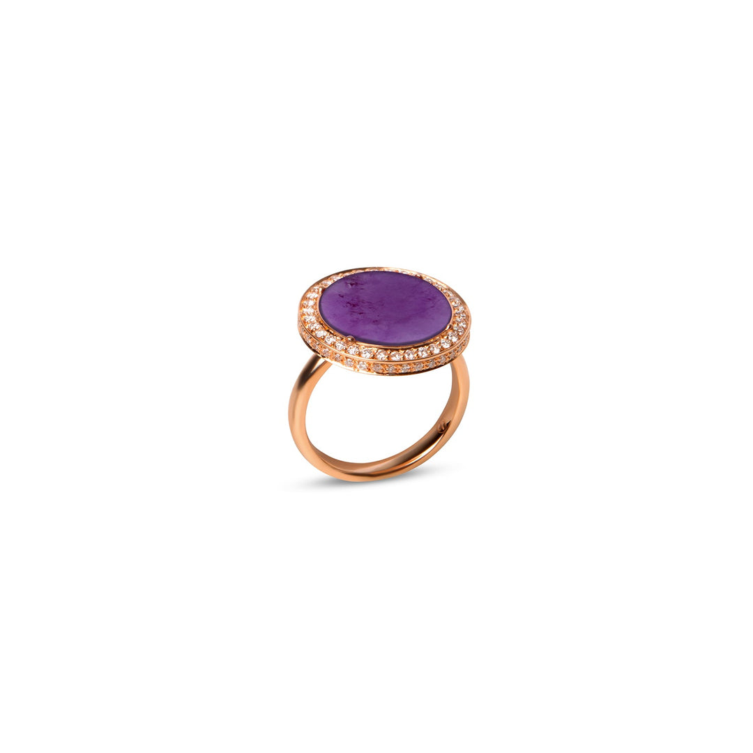Eternity rings with purple agate in rose gold, medium size