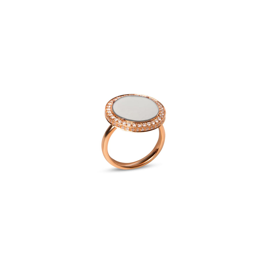 Eternity rings with white agate in rose gold, medium size
