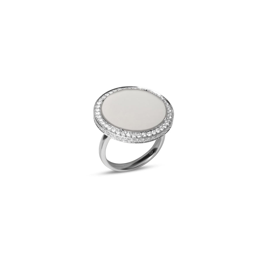 Eternity rings with white agate in white gold, large size