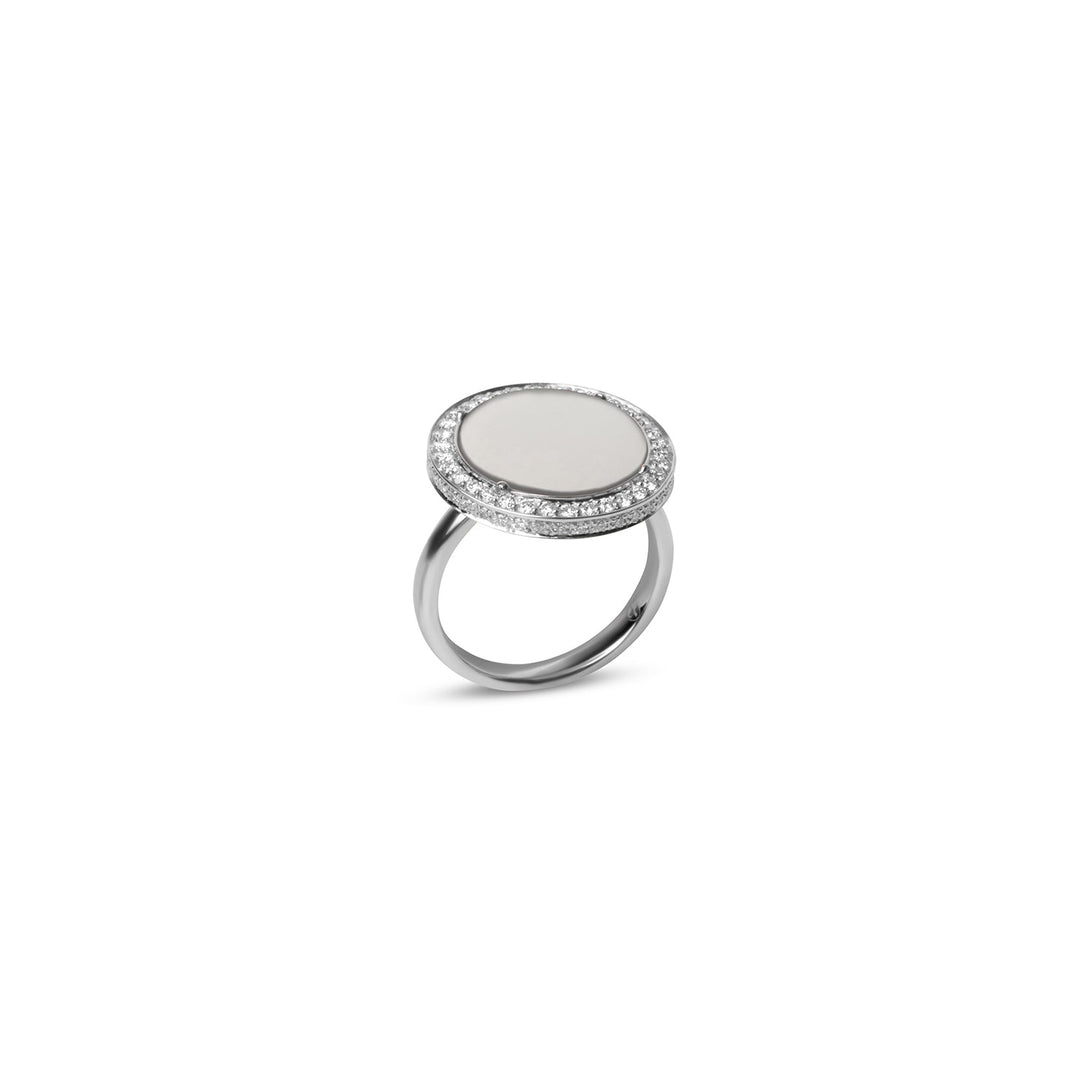 Eternity rings with white agate in white gold, medium size