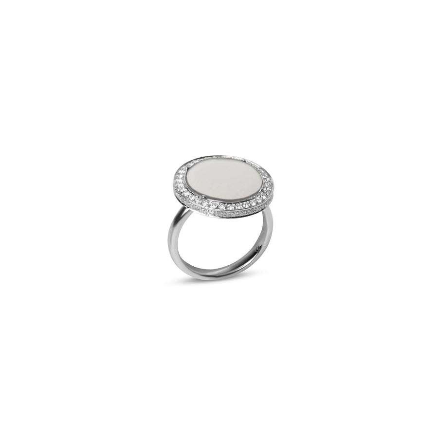 Eternity rings with white agate in white gold, medium size