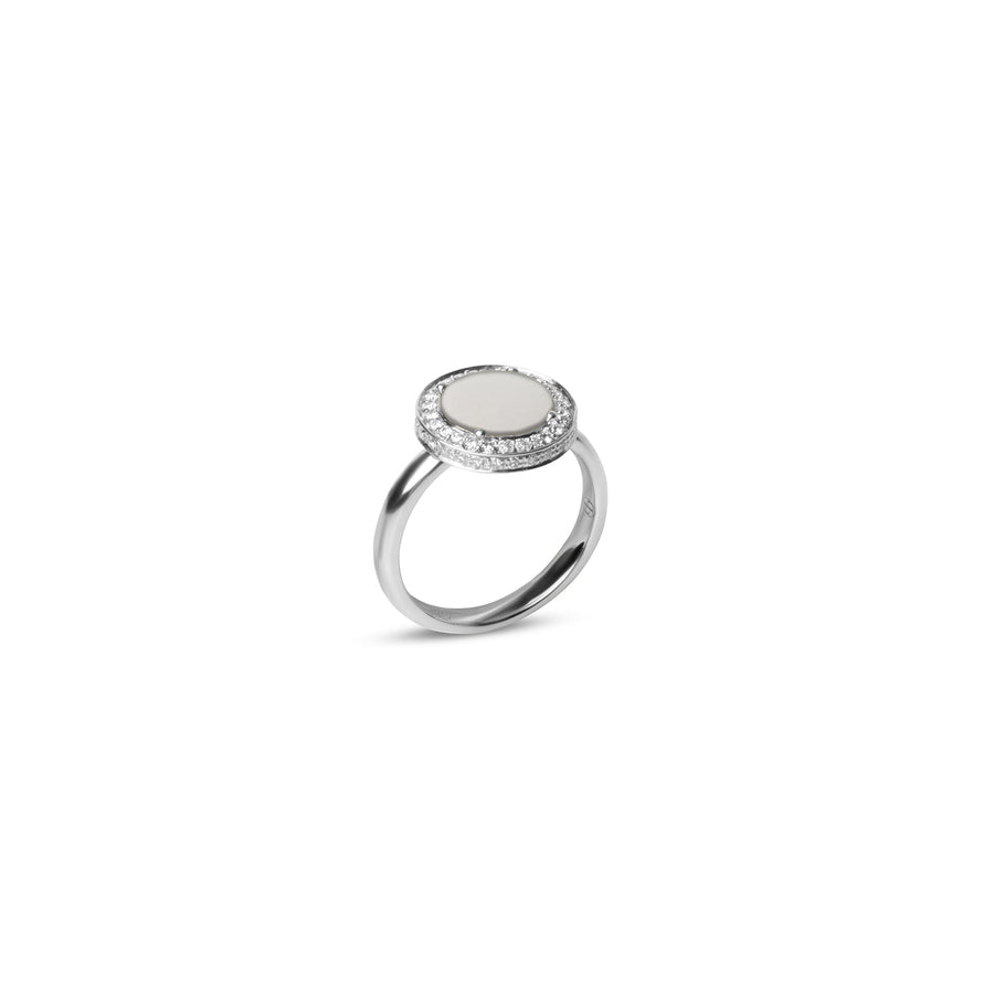 Eternity rings with white agate in white gold, small size