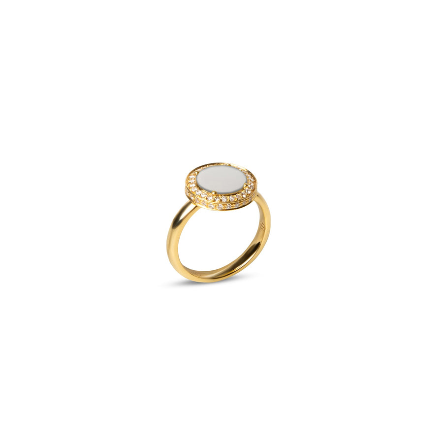 Eternity rings with white agate in yellow gold, small size