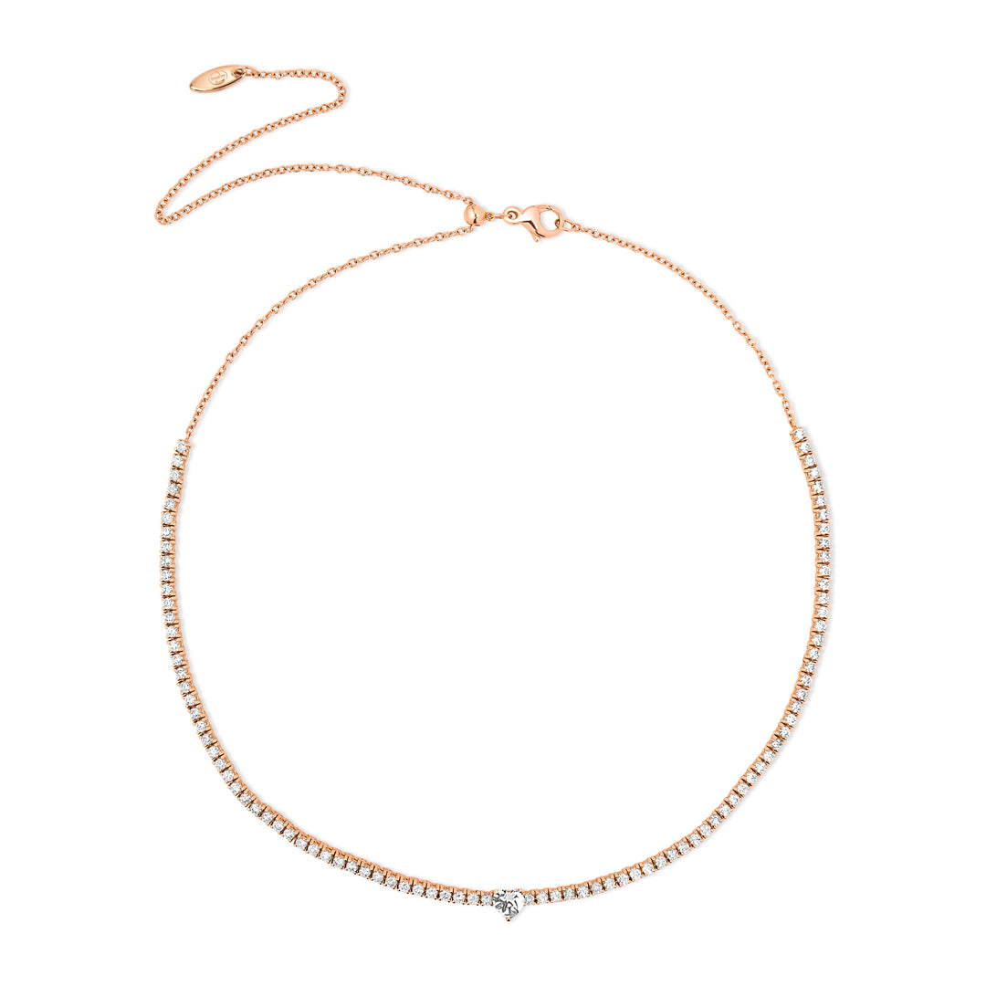 Tennis necklace with diamonds in rose gold (view 2)