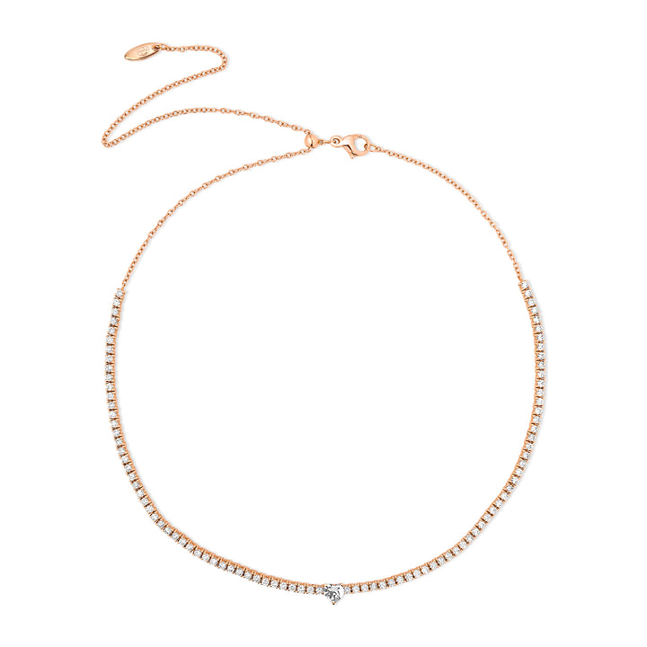 Tennis necklace with diamonds in rose gold (view 2)