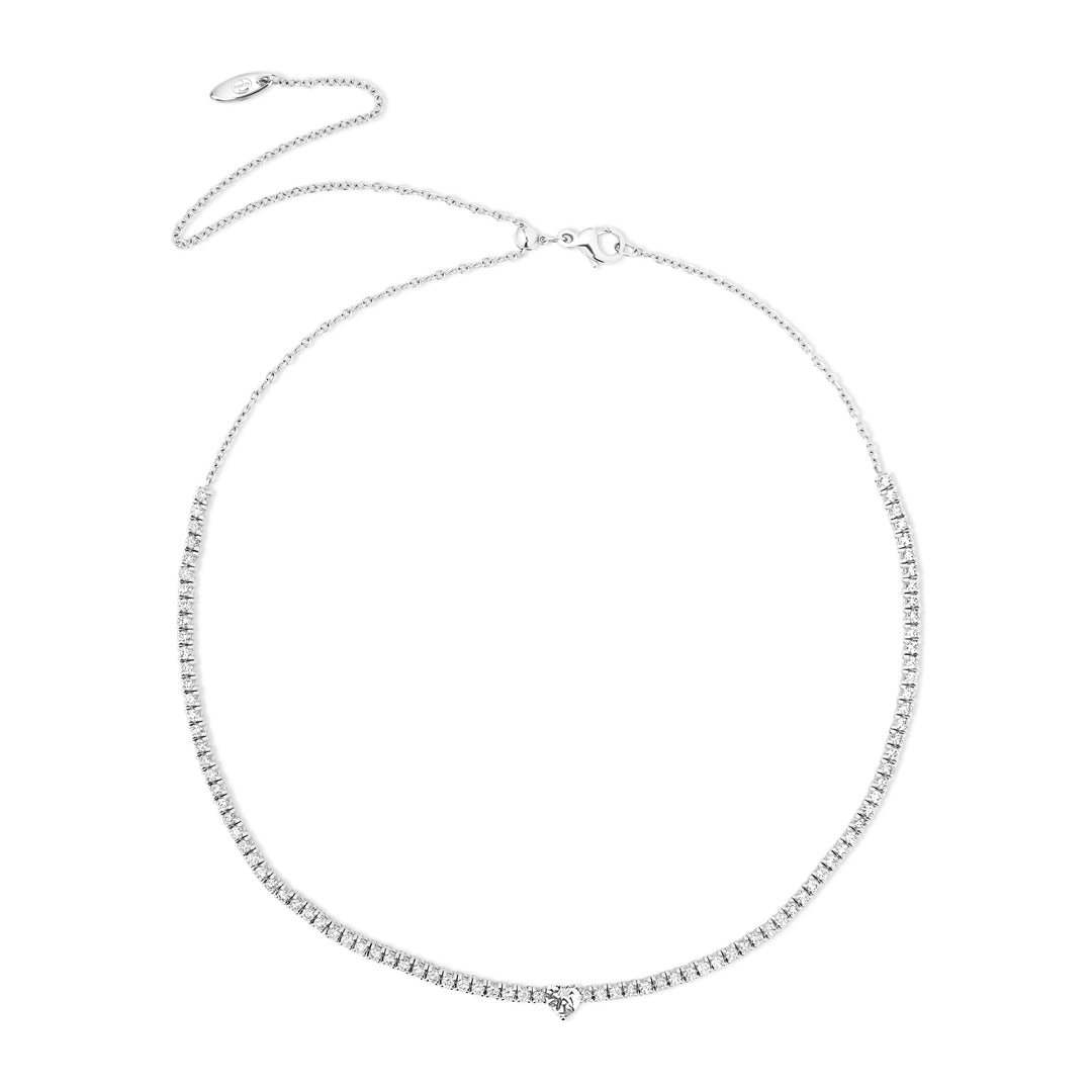 Tennis necklace with diamonds in white gold (view 2)