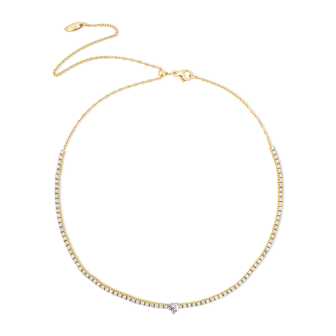 Tennis necklace with diamonds in yellow gold (view 2)