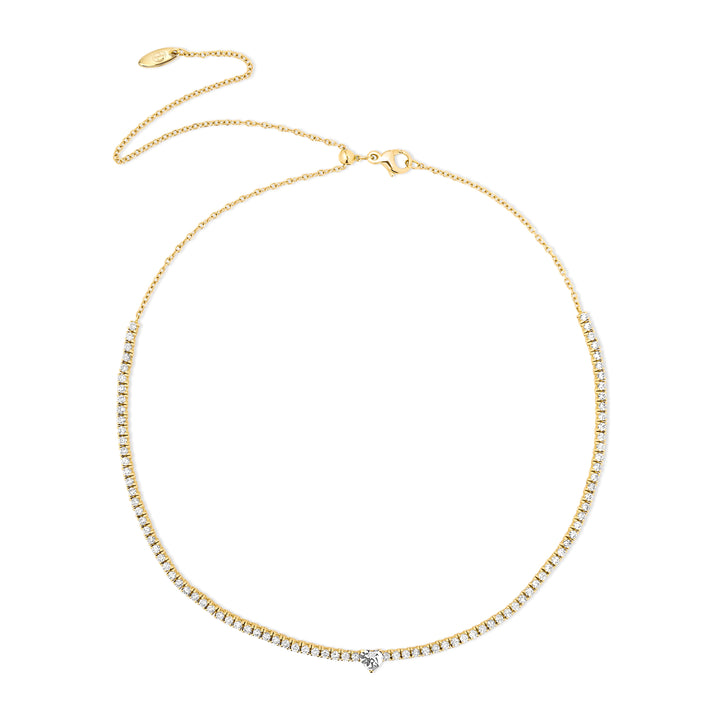 Tennis necklace with diamonds in yellow gold (view 2)