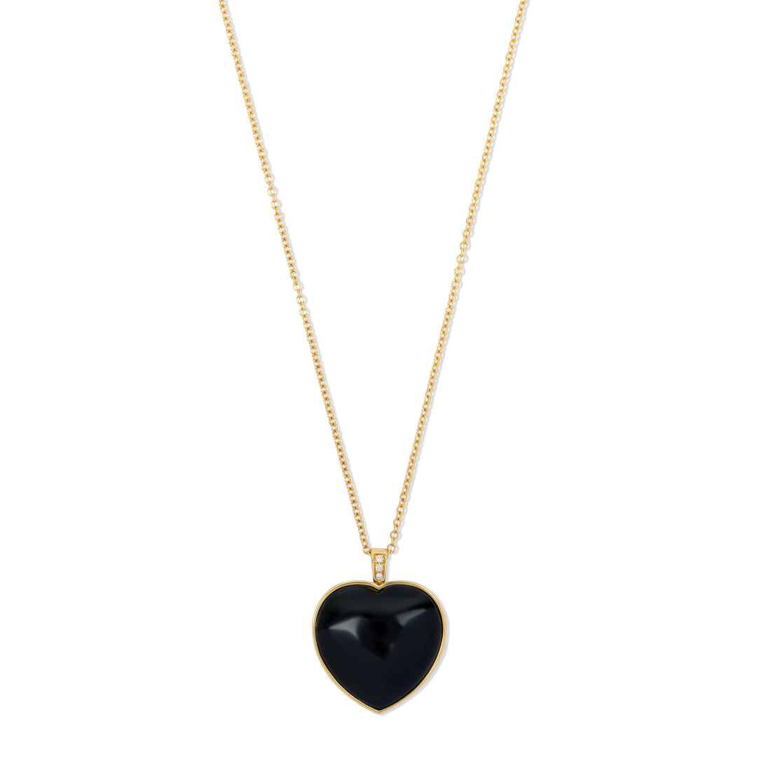 Ebony wood heart necklace in yellow gold