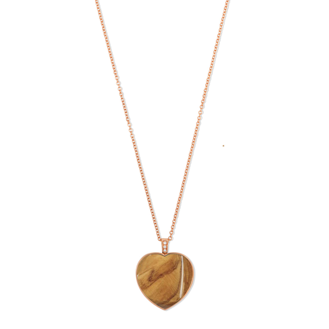 Olive wood heart necklace in rose gold