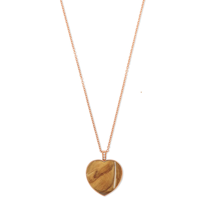 Olive wood heart necklace in rose gold