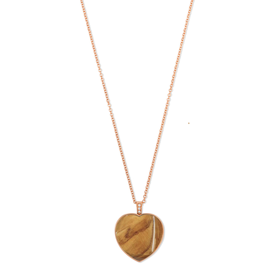 Olive wood heart necklace in rose gold