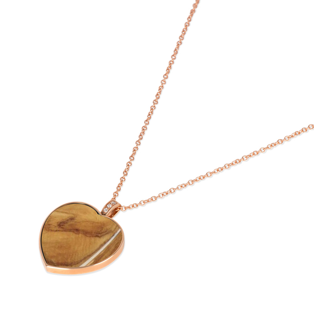 Olive wood heart necklace in rose gold (view 2)