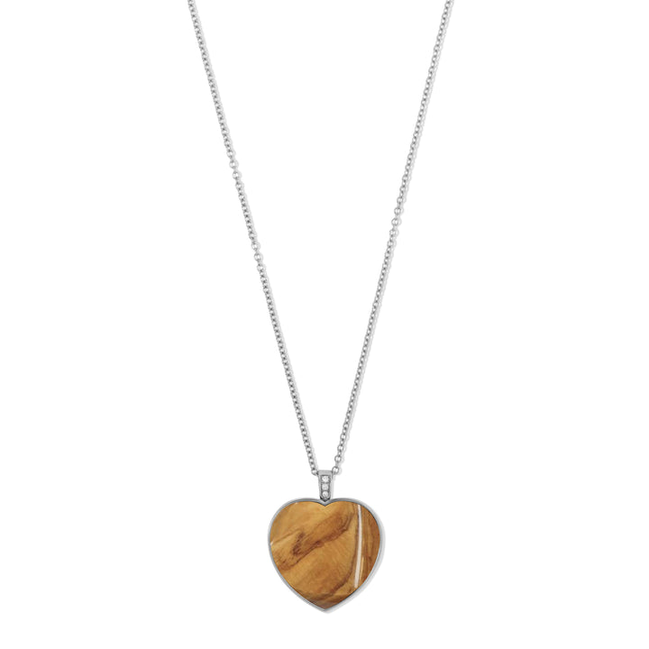 Olive wood heart necklace in white gold