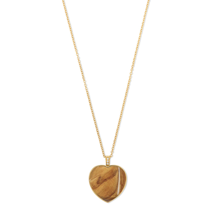 Olive wood heart necklace in yellow gold