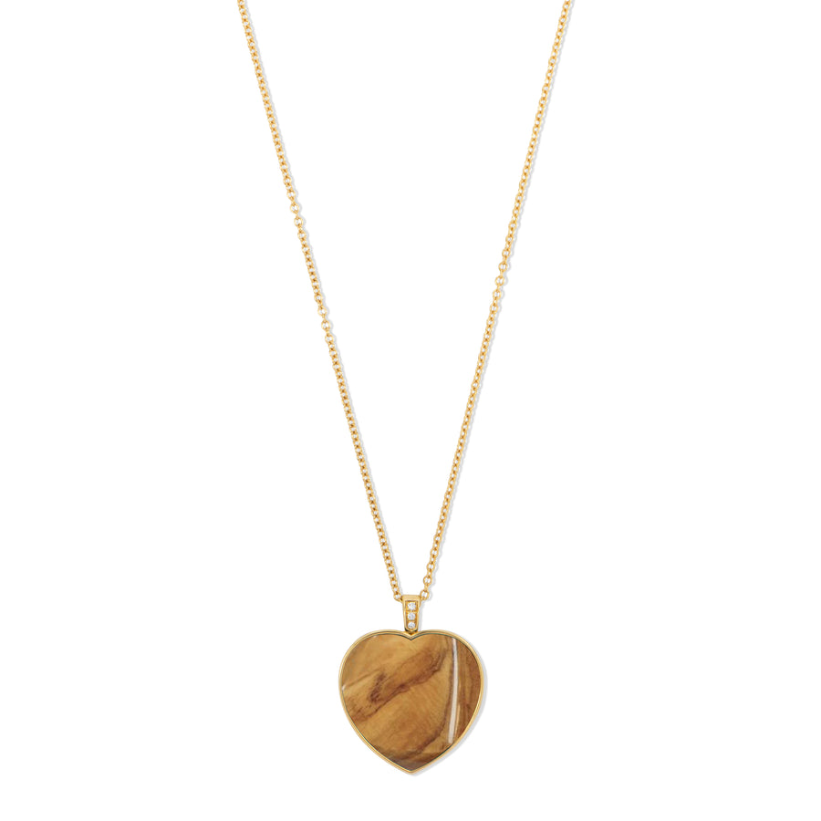 Olive wood heart necklace in yellow gold